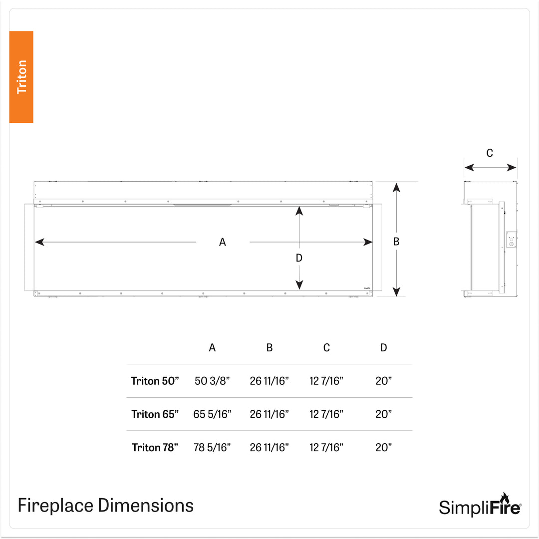 SimpliFire Triton 3-Sided Linear 50" Electric Fireplace SF-TR50