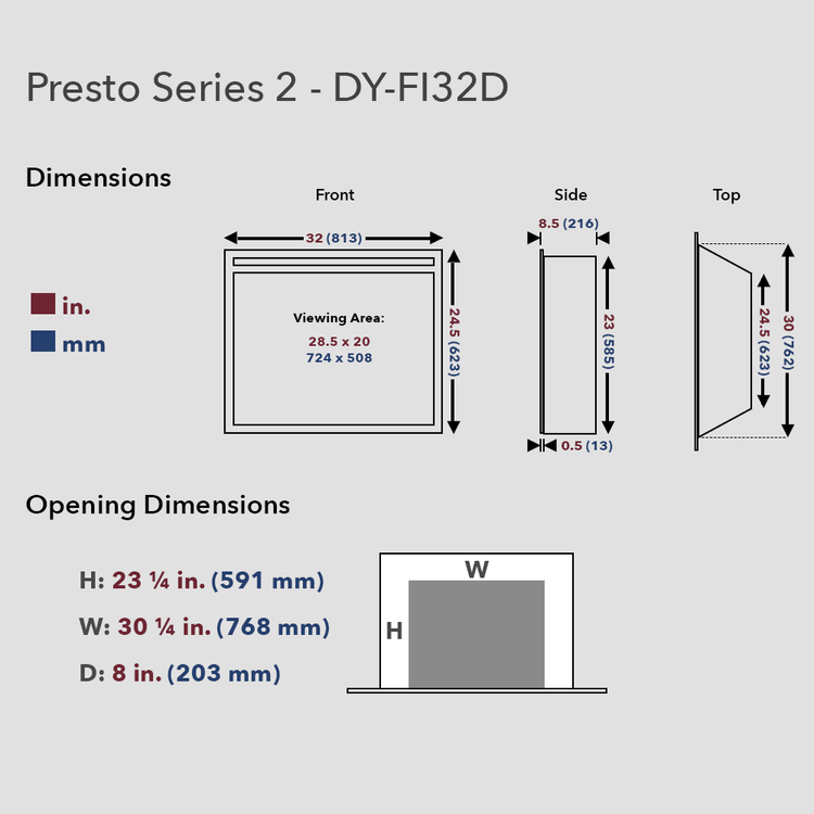 Dynasty Presto Series 2 Electric Fireplace Insert DY-FI32D, DY-FI35D, DY-FI40D