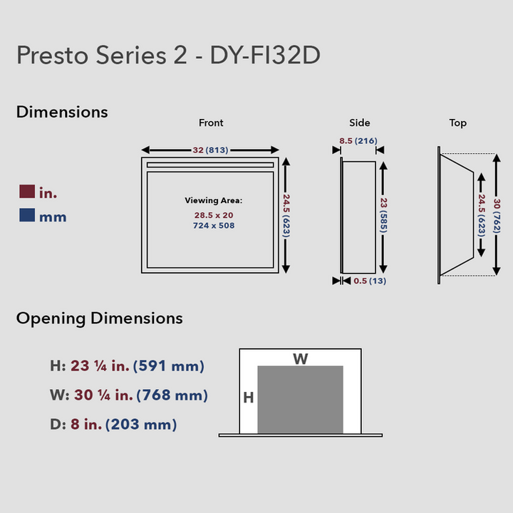 Dynasty Presto Series 2 Electric Fireplace Insert DY-FI32D, DY-FI35D, DY-FI40D