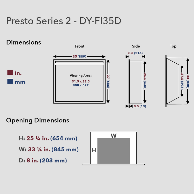 Dynasty Presto Series 2 Electric Fireplace Insert DY-FI32D, DY-FI35D, DY-FI40D
