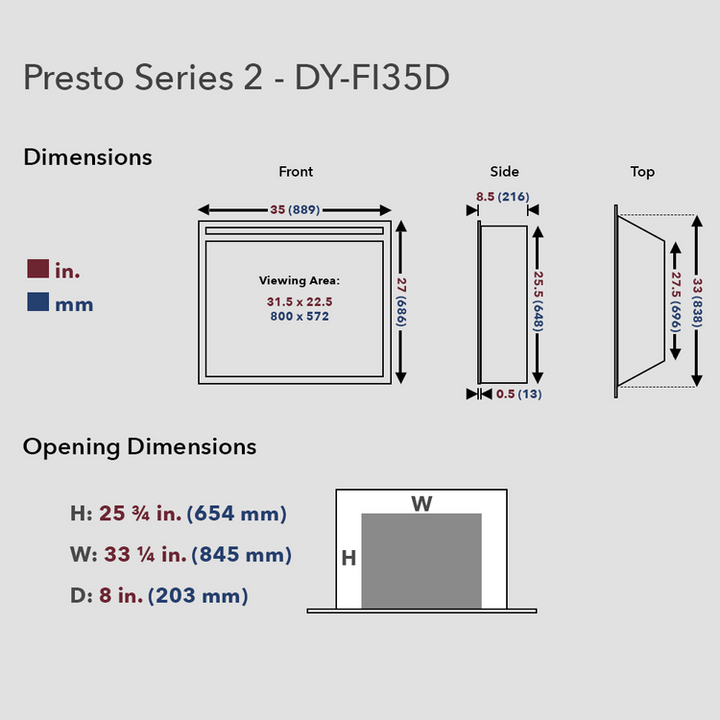 Dynasty Presto Series 2 Electric Fireplace Insert DY-FI32D, DY-FI35D, DY-FI40D