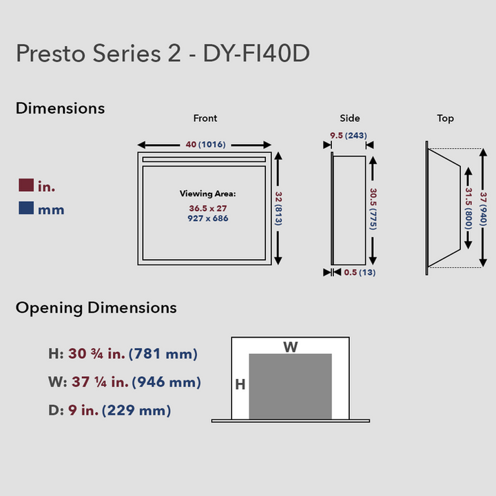 Dynasty Presto Series 2 Electric Fireplace Insert DY-FI32D, DY-FI35D, DY-FI40D