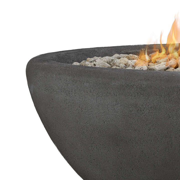 Concrete fire pit with flames on a white background