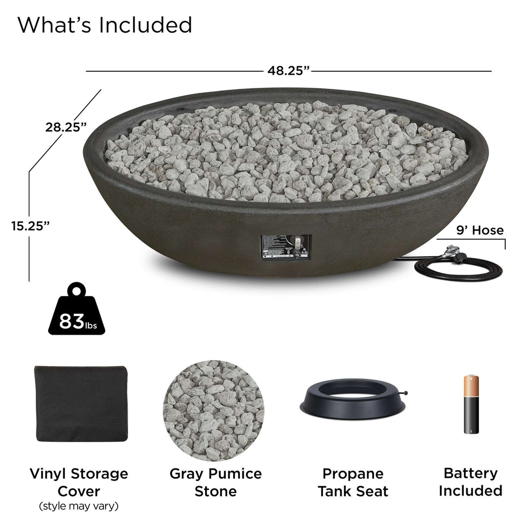 Real Flame Riverside Oval Concrete Propane Fire Pit (48" / 58")