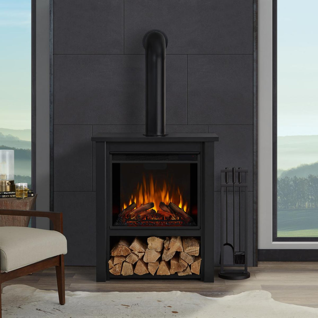 Real Flame Hollis Stove in Black with Electric Fireplace - 5005E-BK