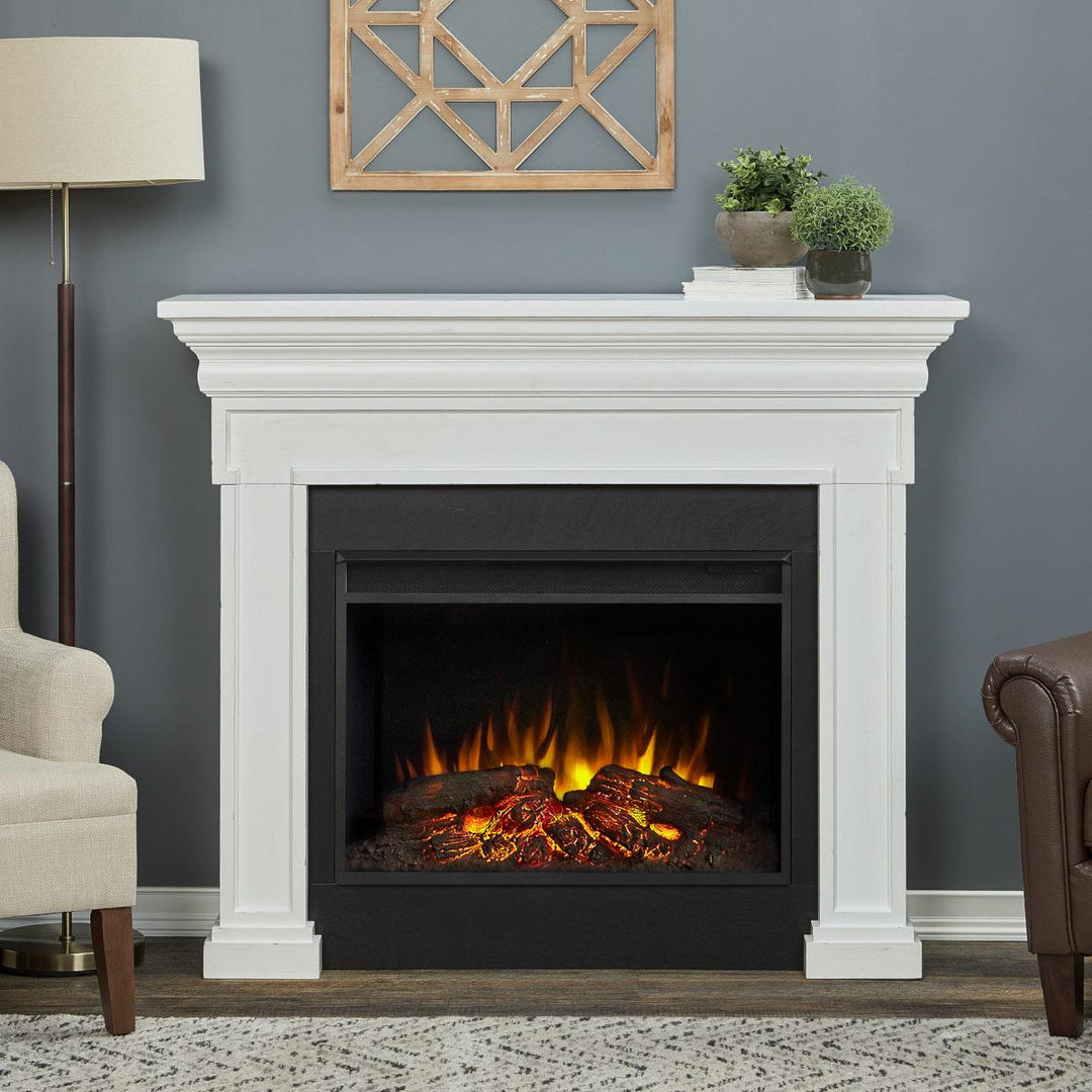 Real Flame Emerson Mantel with Grand Electric Fireplace - 6720E-RW