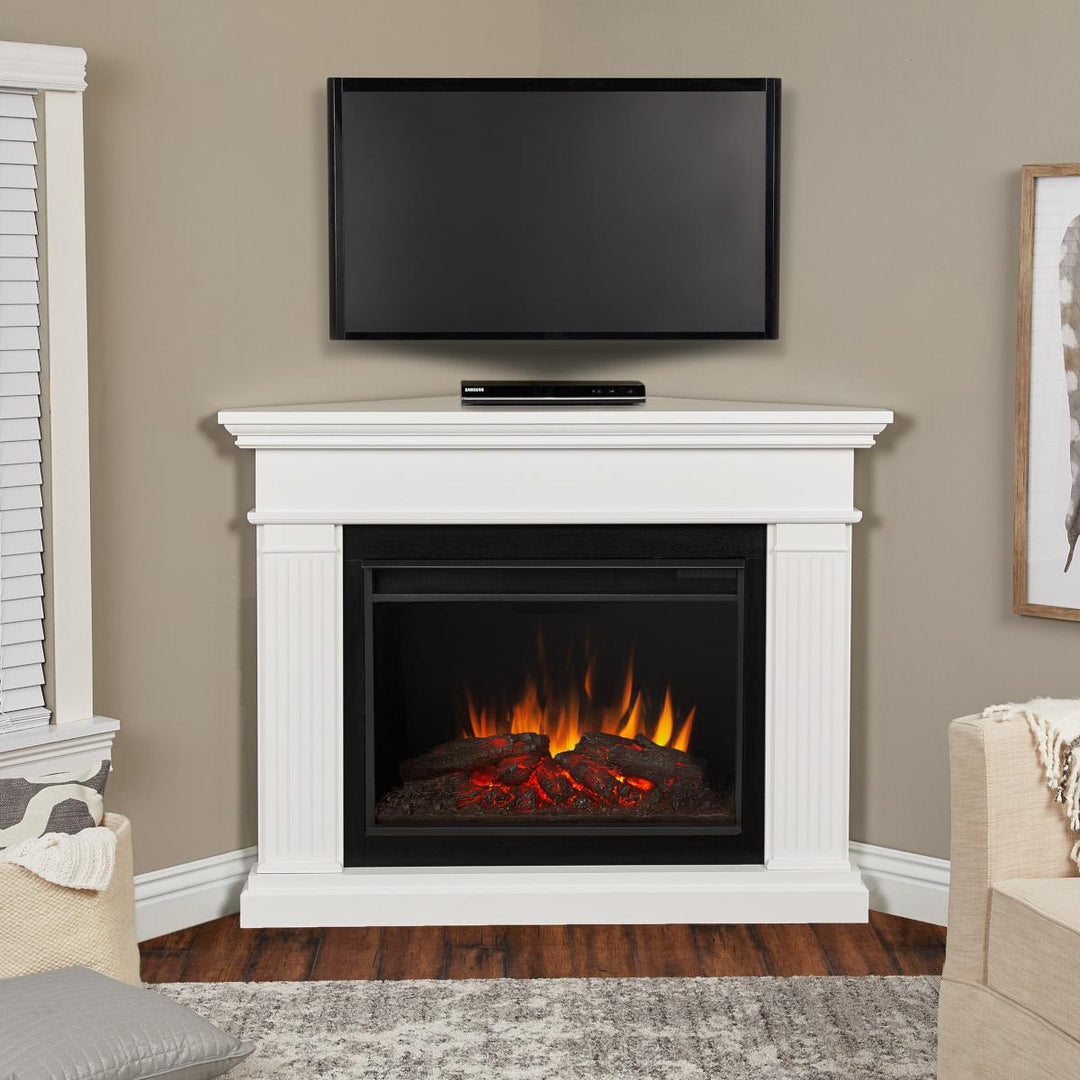 Real Flame Kennedy Grand Corner Mantel with Electric Fireplace - 8050E-W