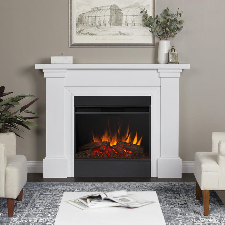 Real Flame Manus Mantel with Grand Electric Fireplace - 8140E-W