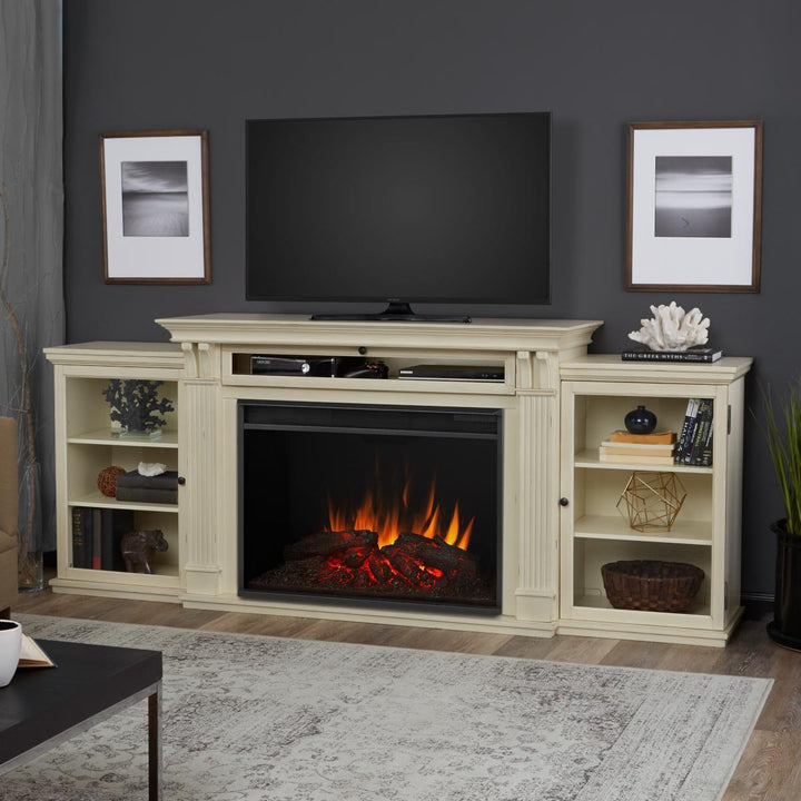 Real Flame Tracey Distressed White Media Console with Grand Electric Fireplace - 8720E-DSW