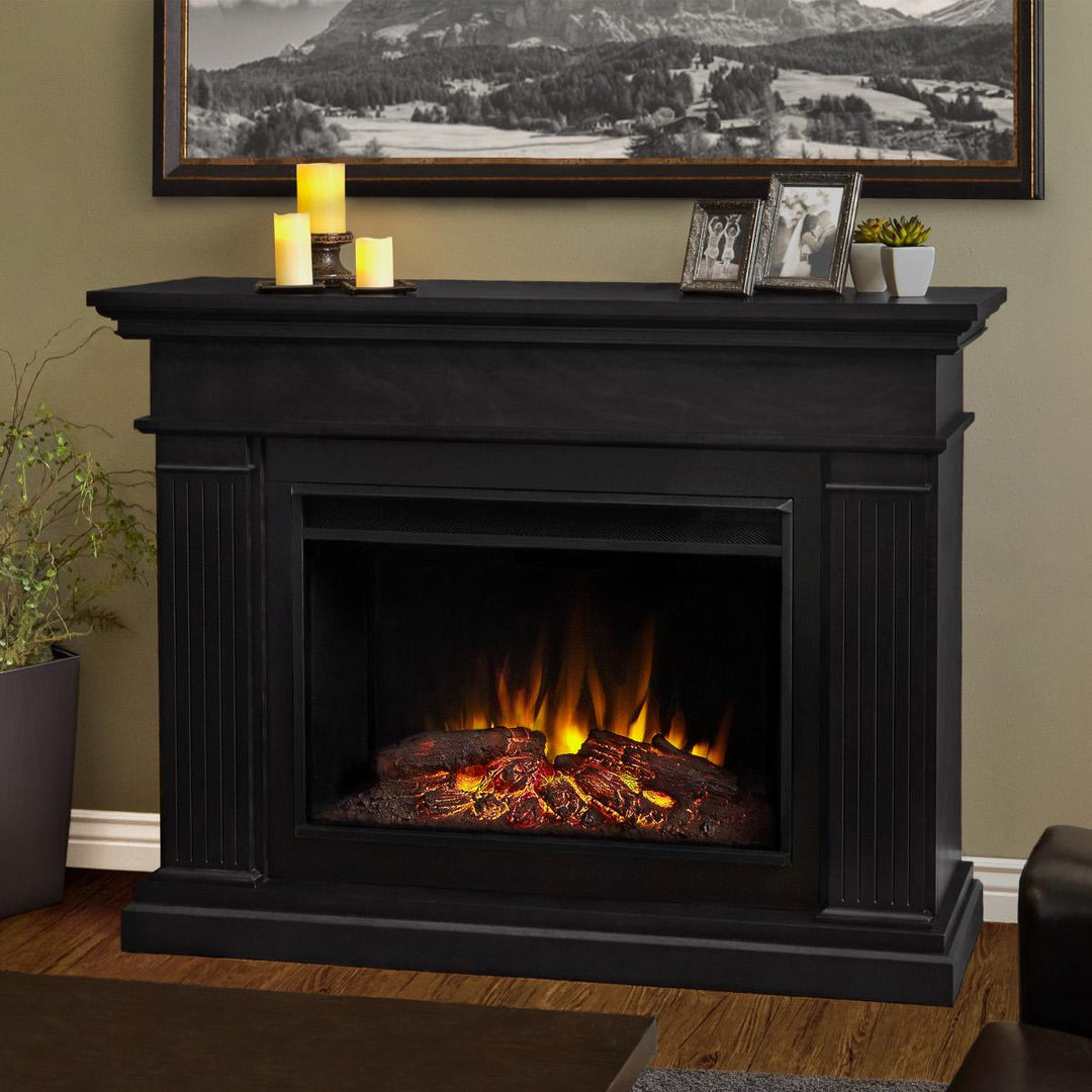 Real Flame Black Centennial Mantel with Grand Electric Fireplace - 8770E-BK