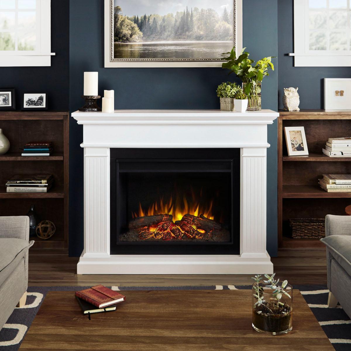 Real Flame White Centennial Mantel with Grand Electric Fireplace