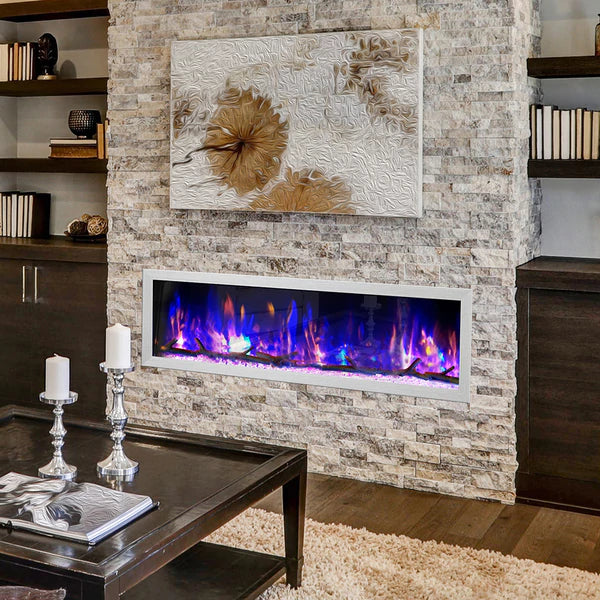Dynasty Cascade 64" BTX64 Smart Linear Electric Fireplace in living room