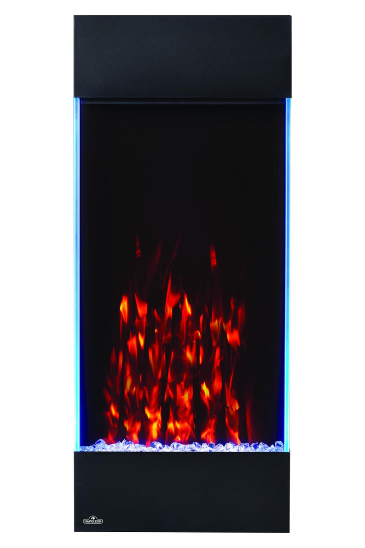 Napoleon Allure Vertical 38" Electric fireplace with red flames, blue accent and embers