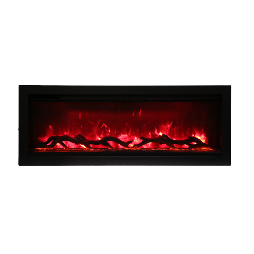 amantii SYM-42 contemporary electric fireplace with logs and red flames