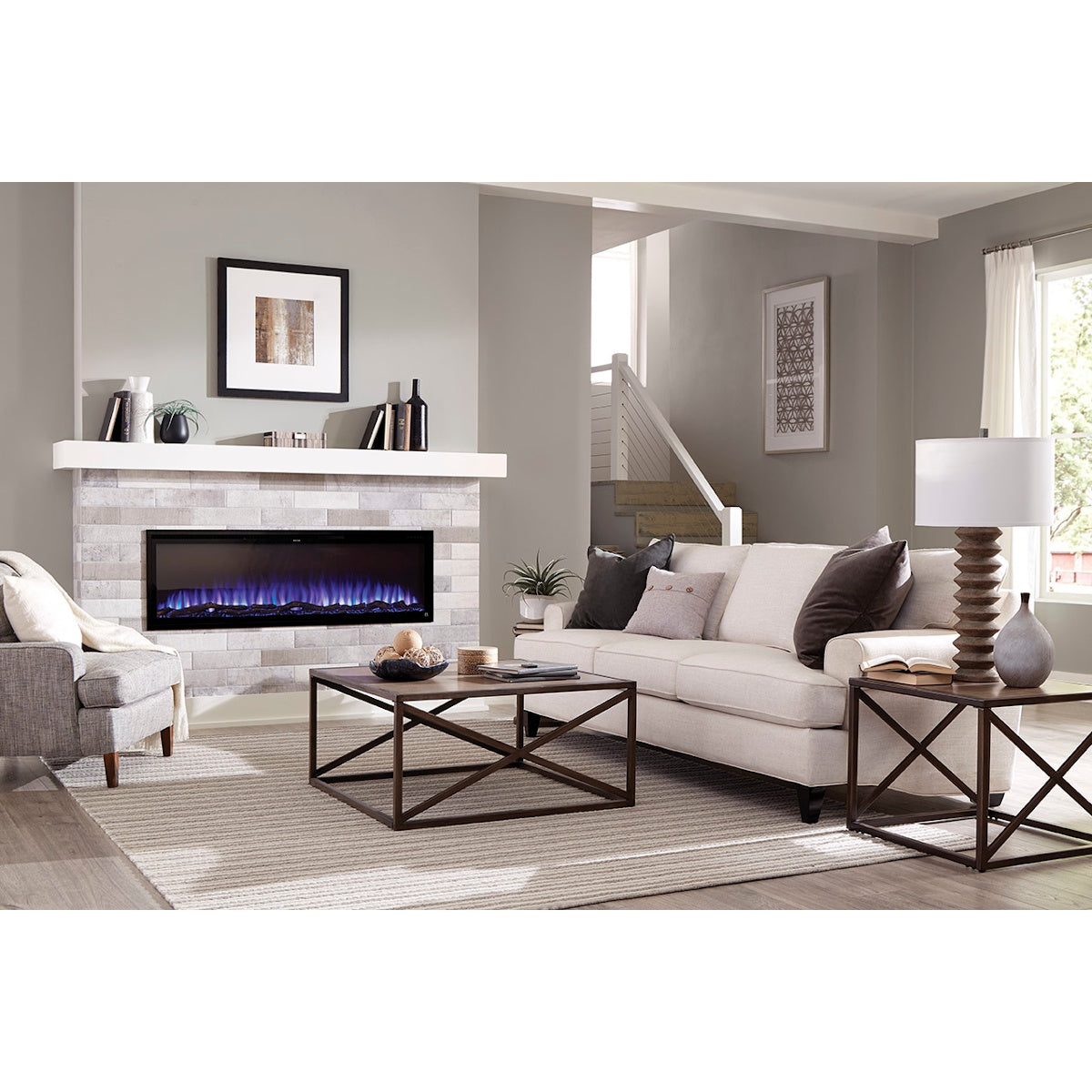 Touchstone Sideline Elite 80038 72" linear electric fireplace in living room