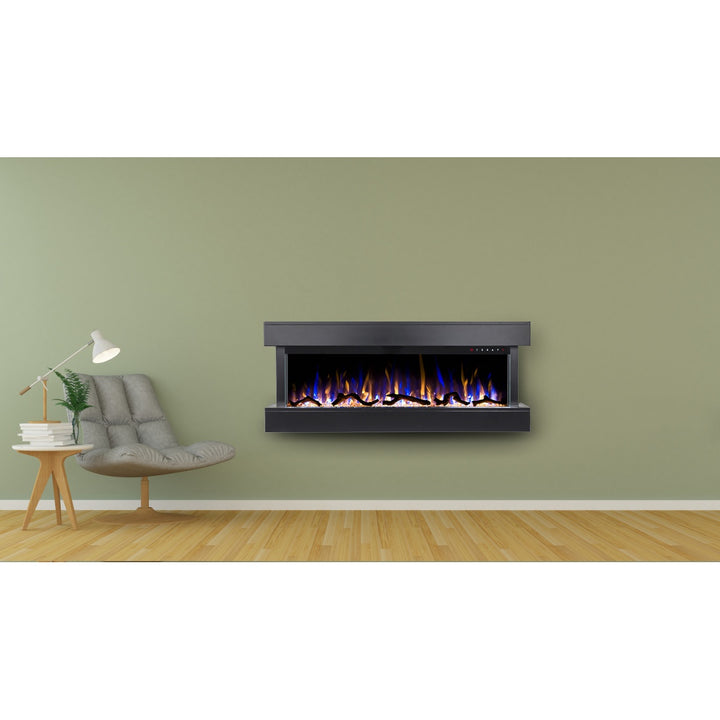 Touchstone Chesmont 80034 Wall-Mount Electric Fireplace with Black Mantel in Living Room